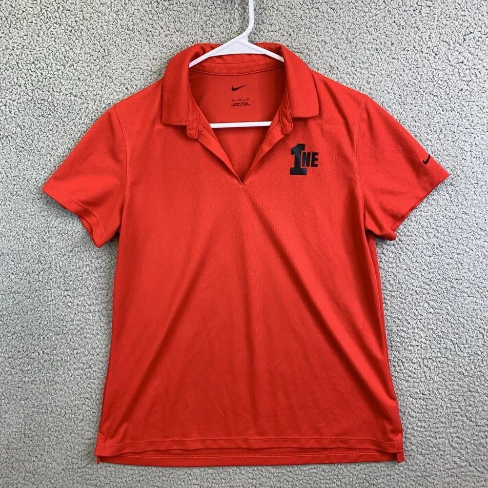 Nike 1NE Logo‎ Mens Polo Polyster Shirt Red Sz Large Short Sleeve